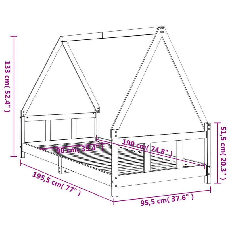 Kids Bed Frame 90x190 cm Solid Wood Pine