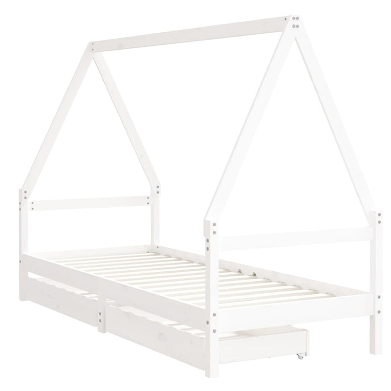 Kids Bed Frame with Drawers White 90x190 cm Solid Wood Pine