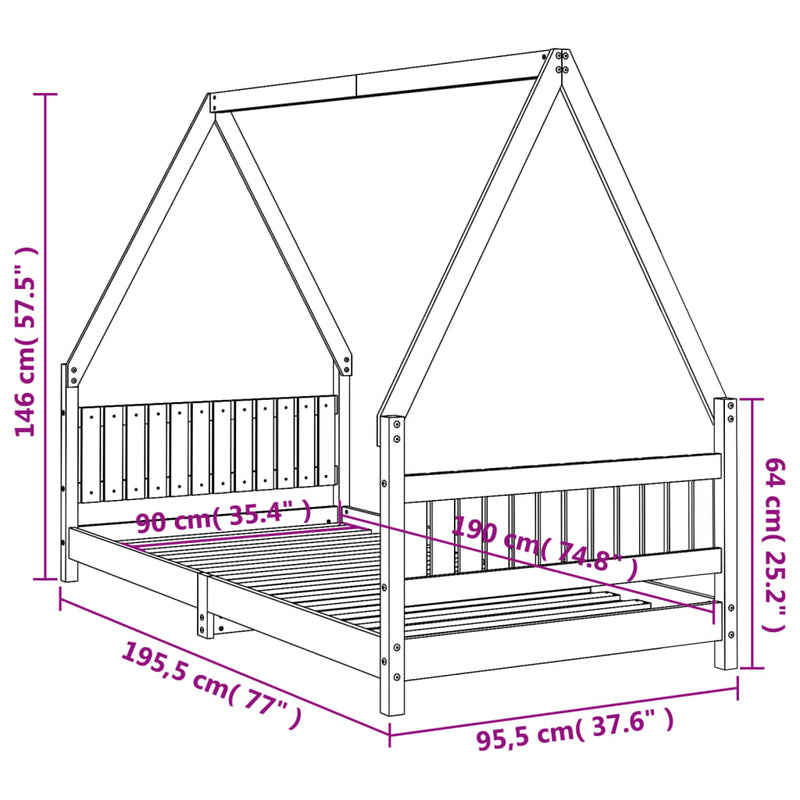 vidaXL Kids Bed Frame White 90x190 cm Solid Wood Pine