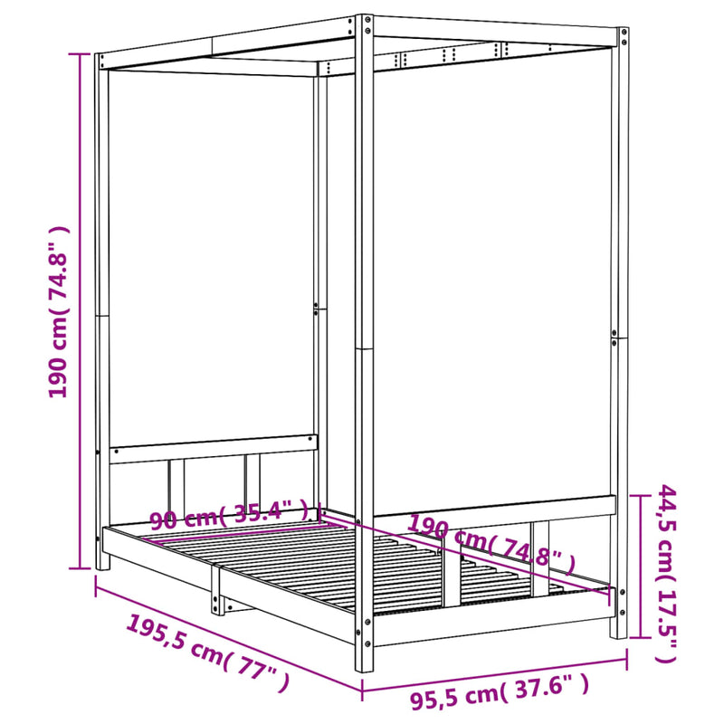 vidaXL Kids Bed Frame White 90x190 cm Solid Wood Pine