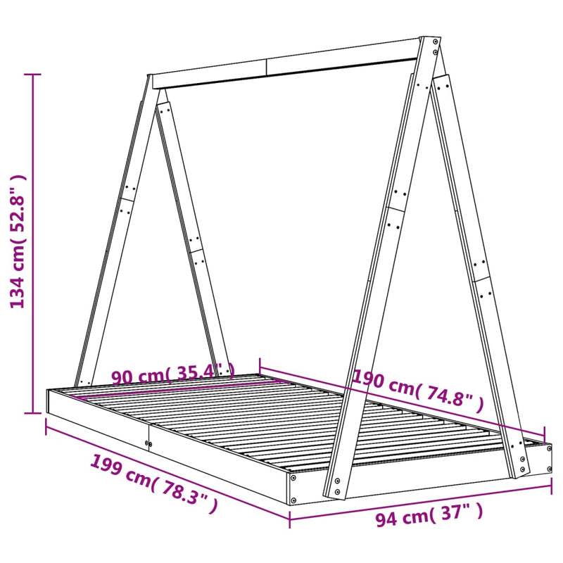 vidaXL Kids Bed Frame White 90x190 cm Solid Wood Pine