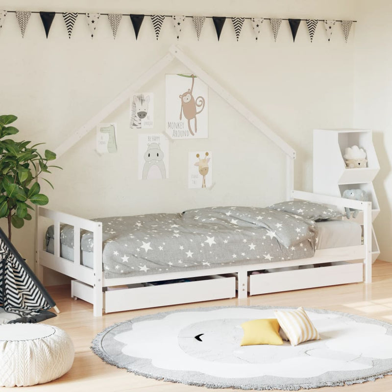 vidaXL Kids Bed Frame with Drawers White 90x190 cm Solid Wood Pine