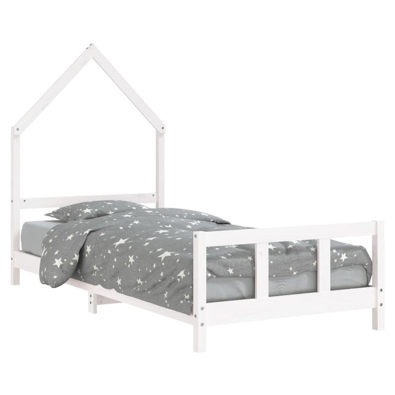 Kids Bed Frame White 92x187 cm Single Solid Wood Pine