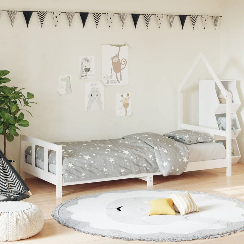vidaXL Kids Bed Frame White 92x187 cm Single Solid Wood Pine
