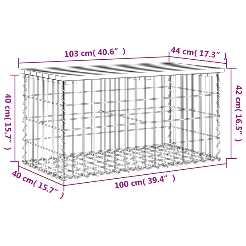 vidaXL Garden Bench Gabion Design 103x44x42 cm Solid Wood Pine