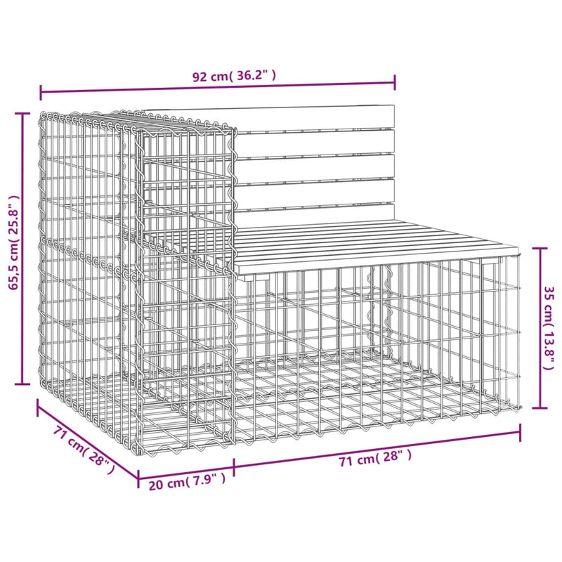 vidaXL Garden Bench Gabion Design 92x71x65.5 cm Solid Wood Pine