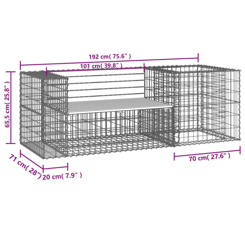vidaXL Garden Bench with Gabion Basket Impregnated Wood Pine