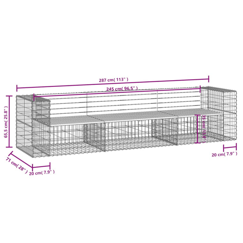 vidaXL Garden Bench Gabion Design 287x71x65.5 cm Solid Wood Douglas