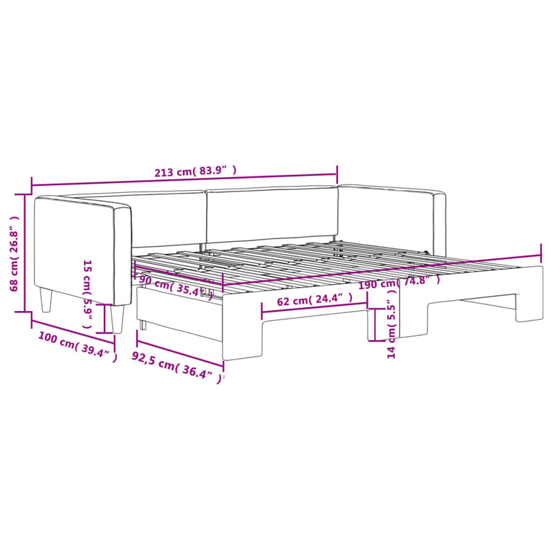 vidaXL Daybed with Trundle without Mattress Light Grey 90x190 cm