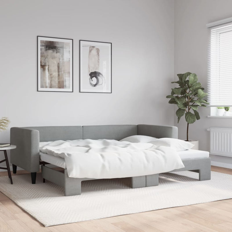 vidaXL Daybed with Trundle without Mattress Light Grey 90x190 cm