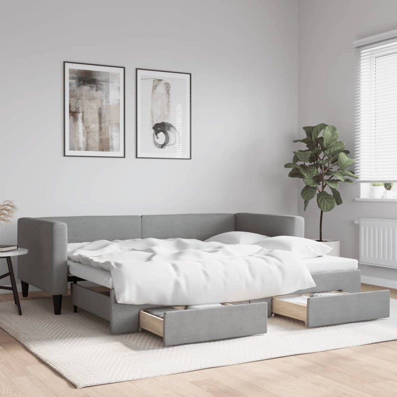 vidaXL Daybed with Trundle&Drawers without Mattress Light Grey 90x190 cm