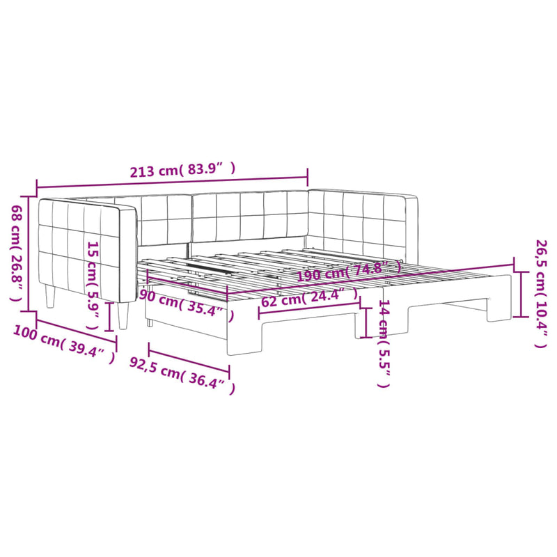 vidaXL Daybed with Trundle without Mattress Light Grey 90x190 cm