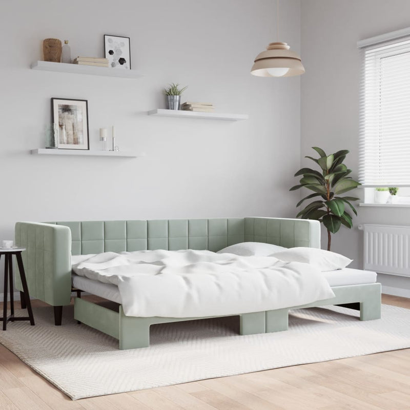 vidaXL Daybed with Trundle without Mattress Light Grey 90x190 cm
