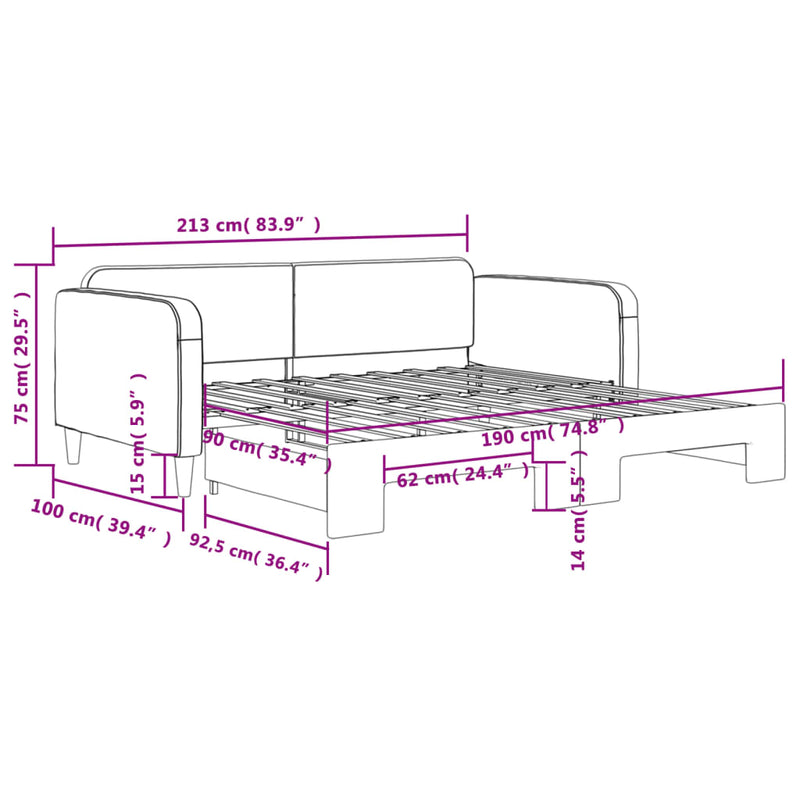 vidaXL Daybed with Trundle without Mattress Light Grey 90x190 cm