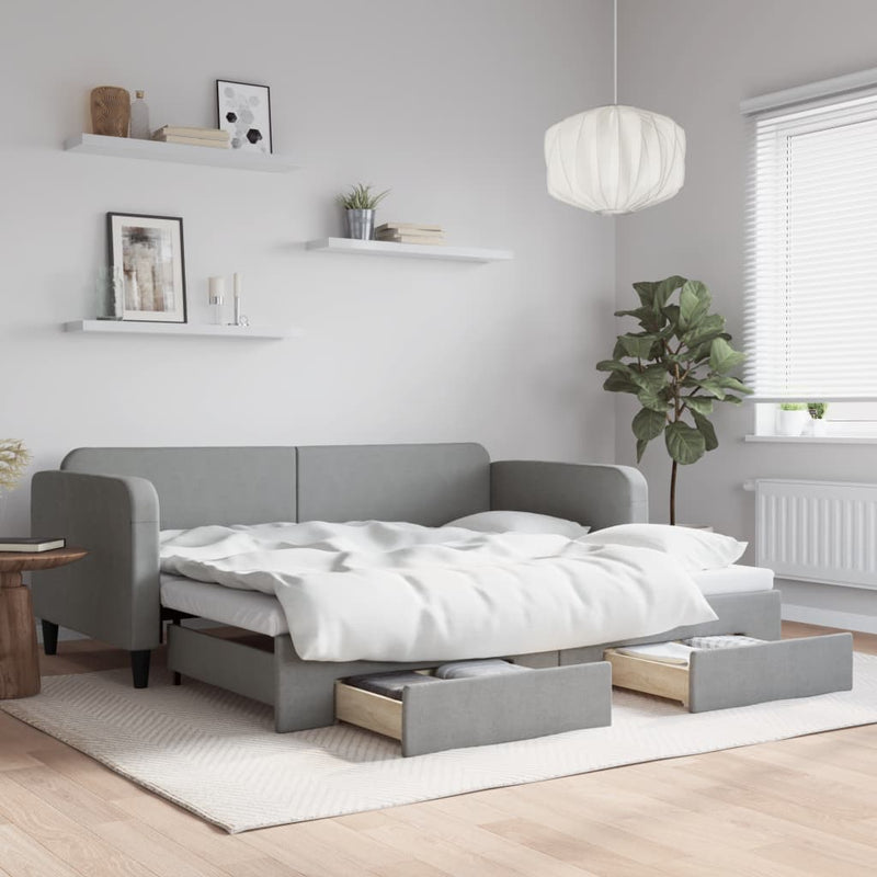 vidaXL Daybed with Trundle&Drawers without Mattress Light Grey 90x190 cm