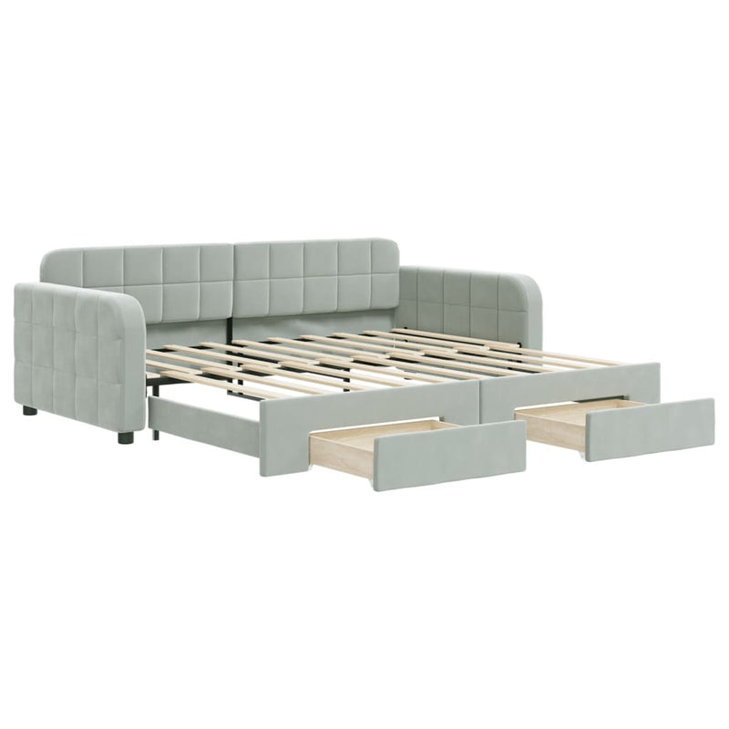 vidaXL Daybed with Trundle&Drawers without Mattress Light Grey 90x190 cm