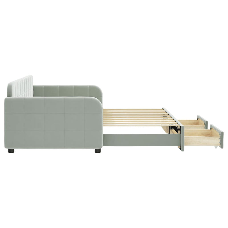 vidaXL Daybed with Trundle&Drawers without Mattress Light Grey 90x190 cm
