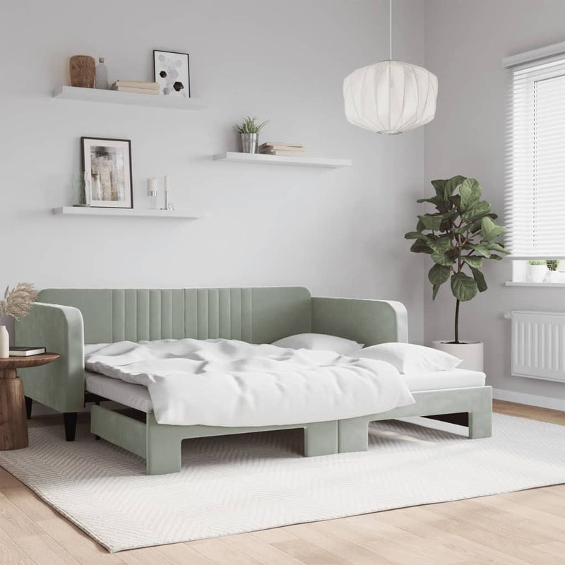 vidaXL Daybed with Trundle without Mattress Light Grey 90x190 cm