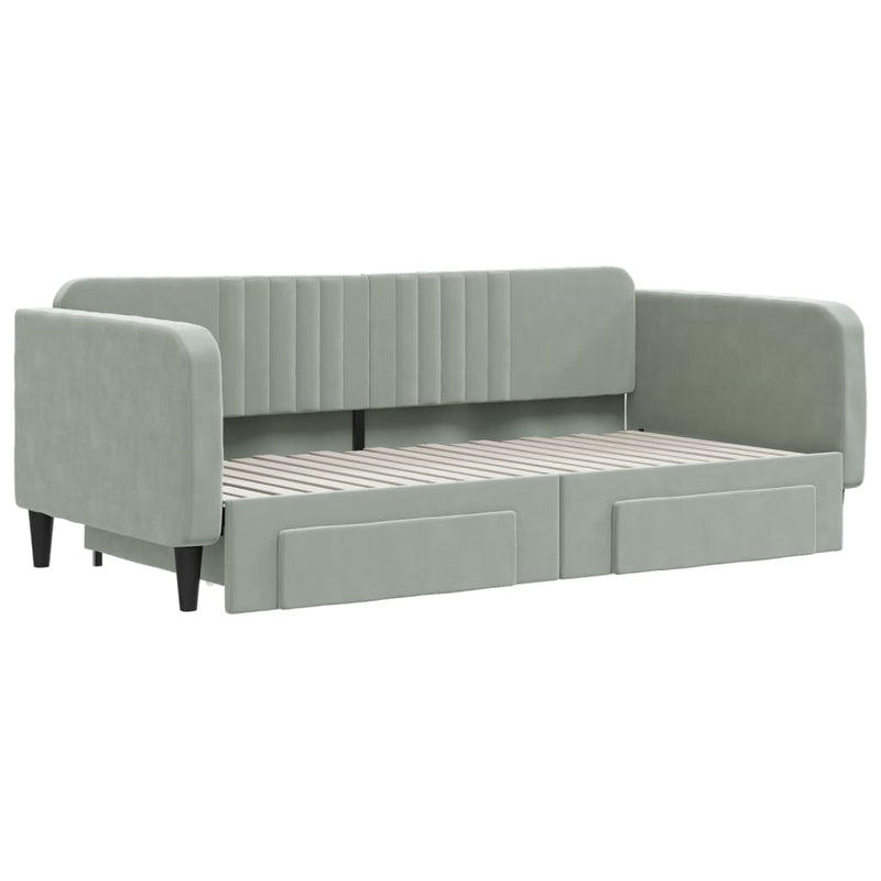 vidaXL Daybed with Trundle&Drawers without Mattress Light Grey 90x190 cm