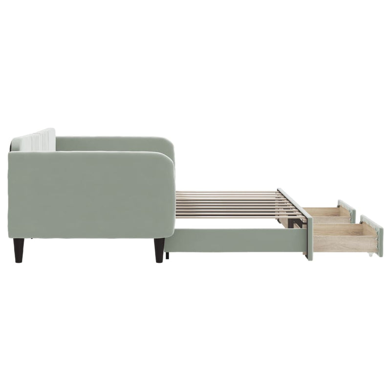vidaXL Daybed with Trundle&Drawers without Mattress Light Grey 90x190 cm