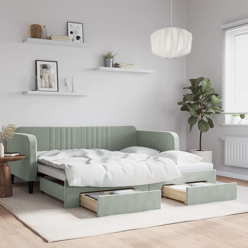 vidaXL Daybed with Trundle&Drawers without Mattress Light Grey 90x190 cm