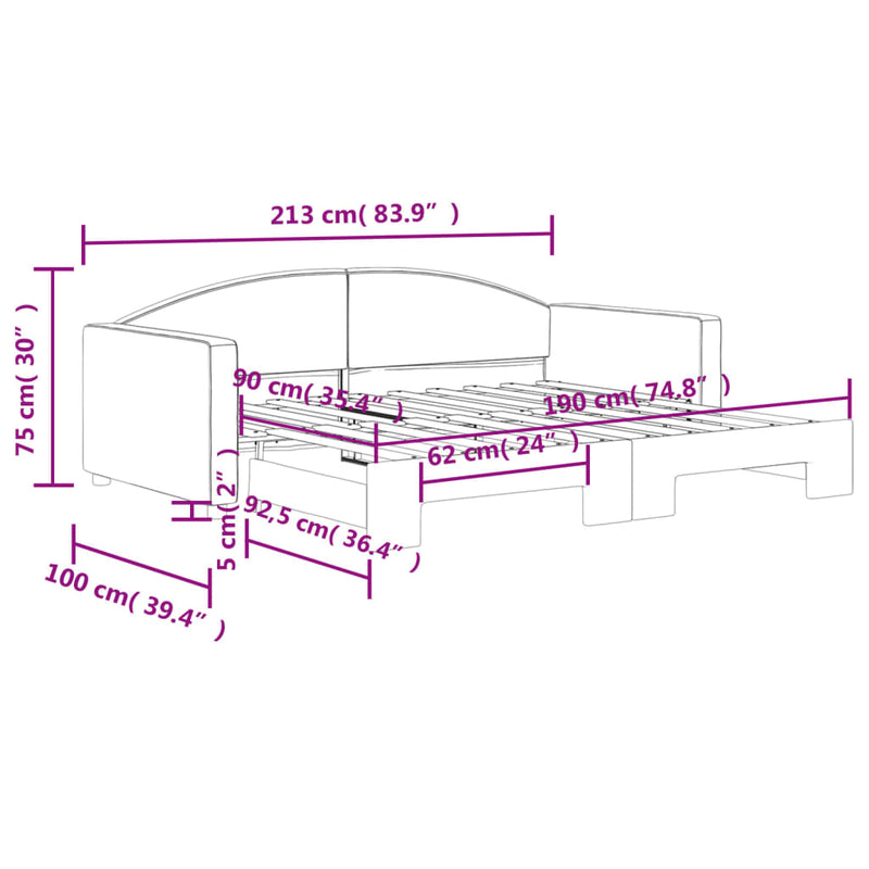 vidaXL Daybed with Trundle without Mattress Dark Grey 90x190 cm