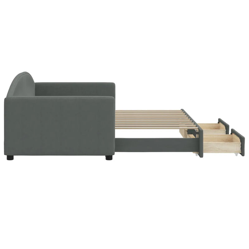 Daybed with Trundle&Drawers without Mattress Dark Grey 90x190 cm