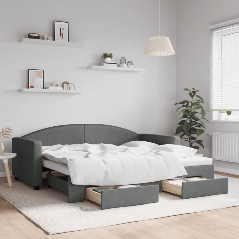 vidaXL Daybed with Trundle&Drawers without Mattress Dark Grey 90x190 cm