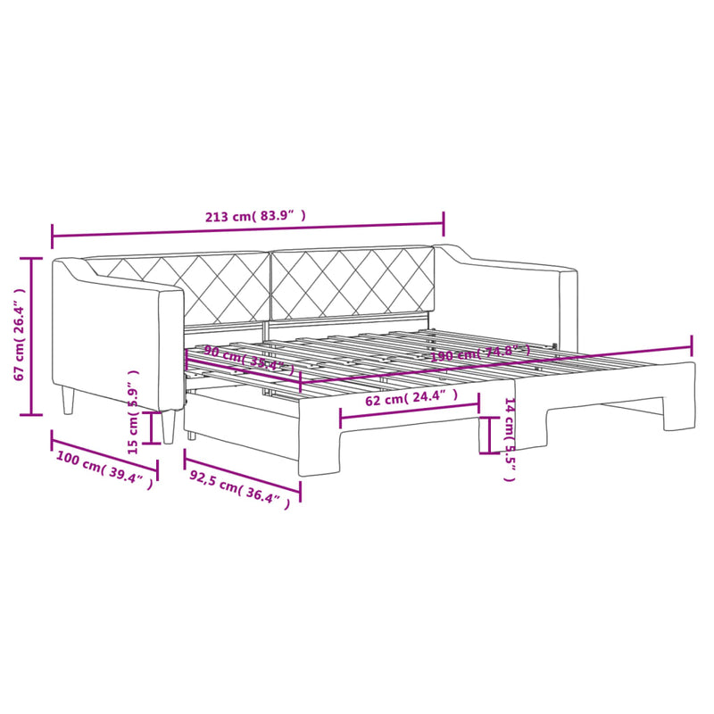 vidaXL Daybed with Trundle without Mattress Dark Grey 90x190 cm