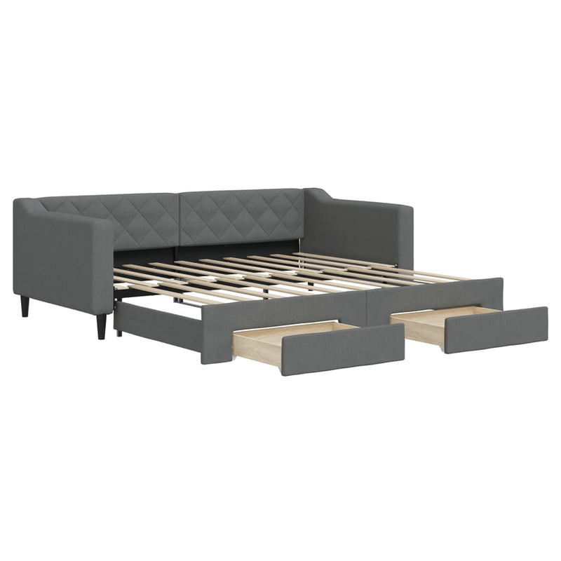 vidaXL Daybed with Trundle&Drawers without Mattress Dark Grey 90x190 cm