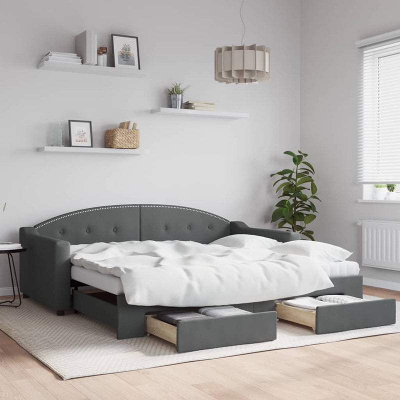 vidaXL Daybed with Trundle&Drawers without Mattress Dark Grey 90x190 cm