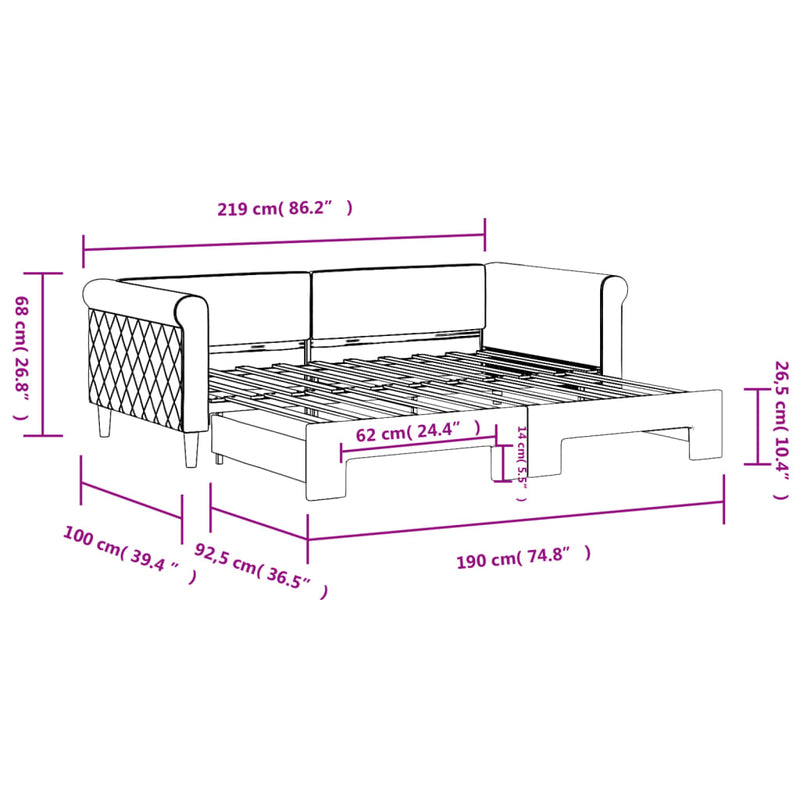 vidaXL Daybed with Trundle without Mattress Light Grey 90x190 cm