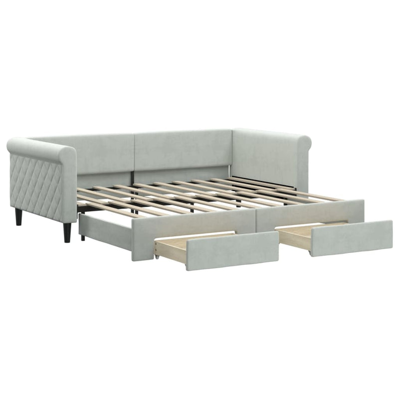 vidaXL Daybed with Trundle&Drawers without Mattress Light Grey 90x190 cm