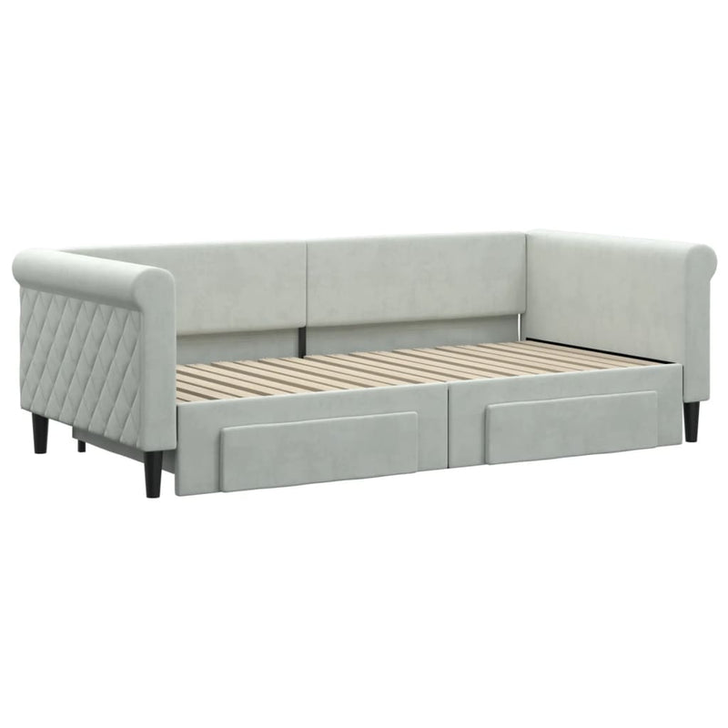 vidaXL Daybed with Trundle&Drawers without Mattress Light Grey 90x190 cm