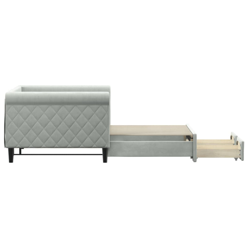 vidaXL Daybed with Trundle&Drawers without Mattress Light Grey 90x190 cm