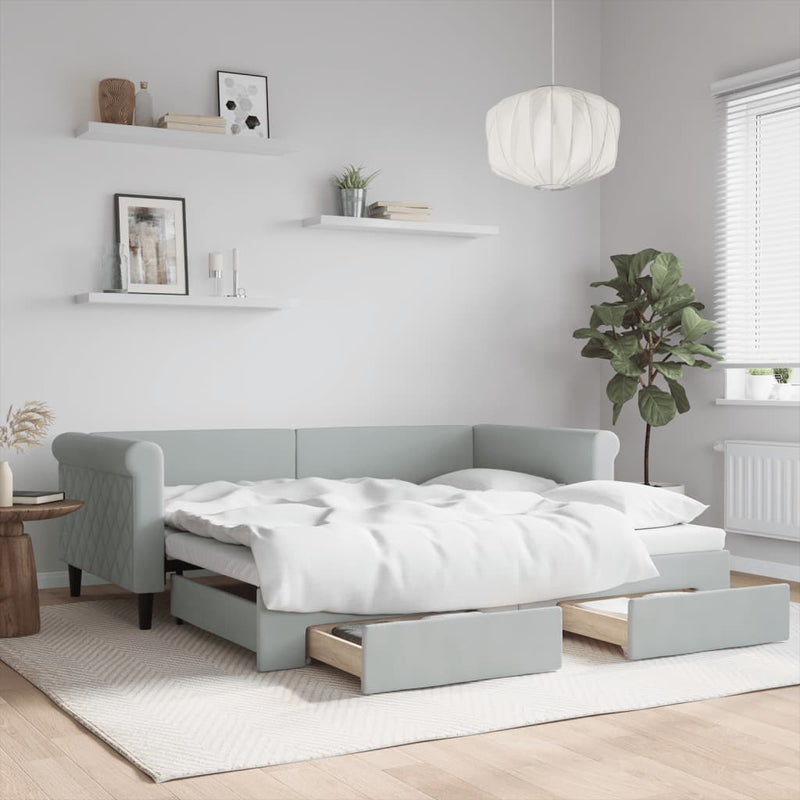 vidaXL Daybed with Trundle&Drawers without Mattress Light Grey 90x190 cm