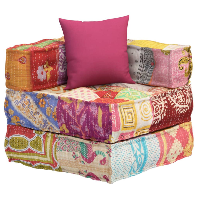 Modular Pouffe with Pillow Patchwork Fabric