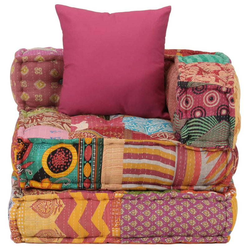 Modular Pouffe with Pillow Patchwork Fabric