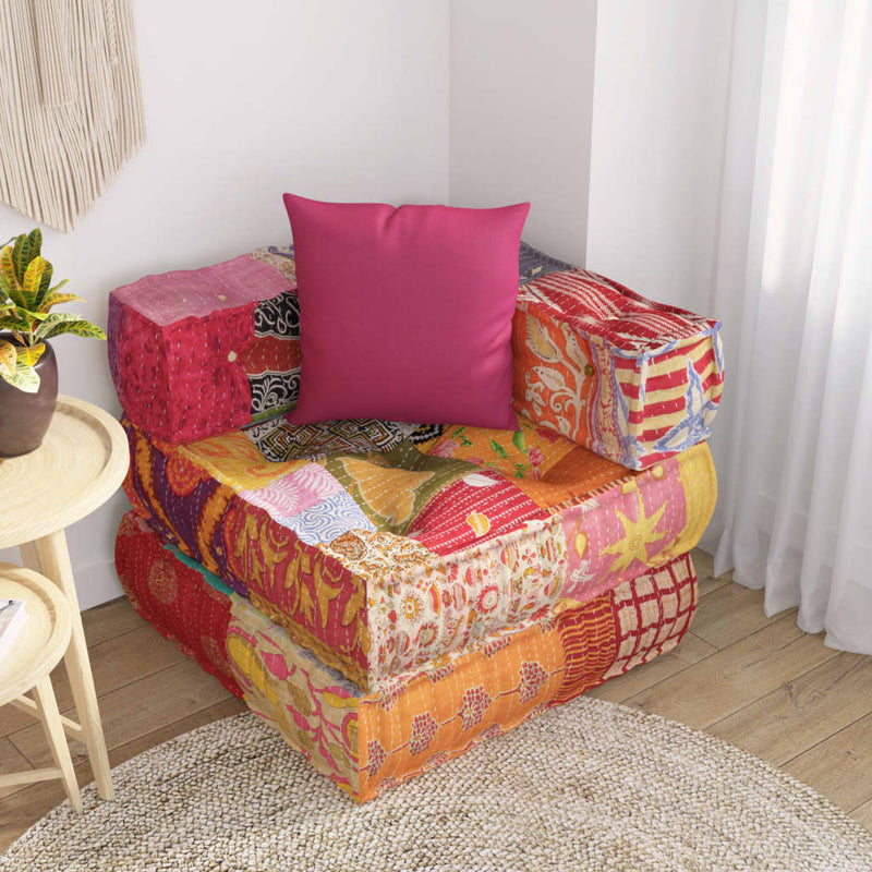 Modular Pouffe with Pillow Patchwork Fabric