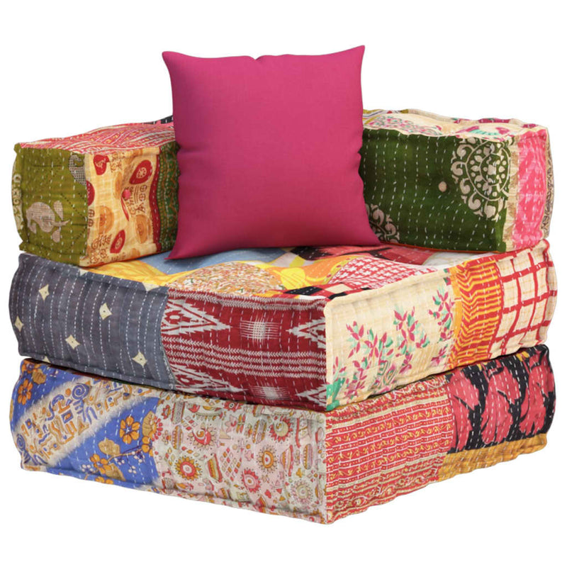 Modular Pouffe with Pillow Patchwork Fabric