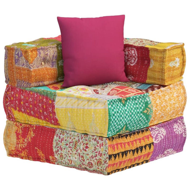 Modular Pouffe with Pillow Patchwork Fabric