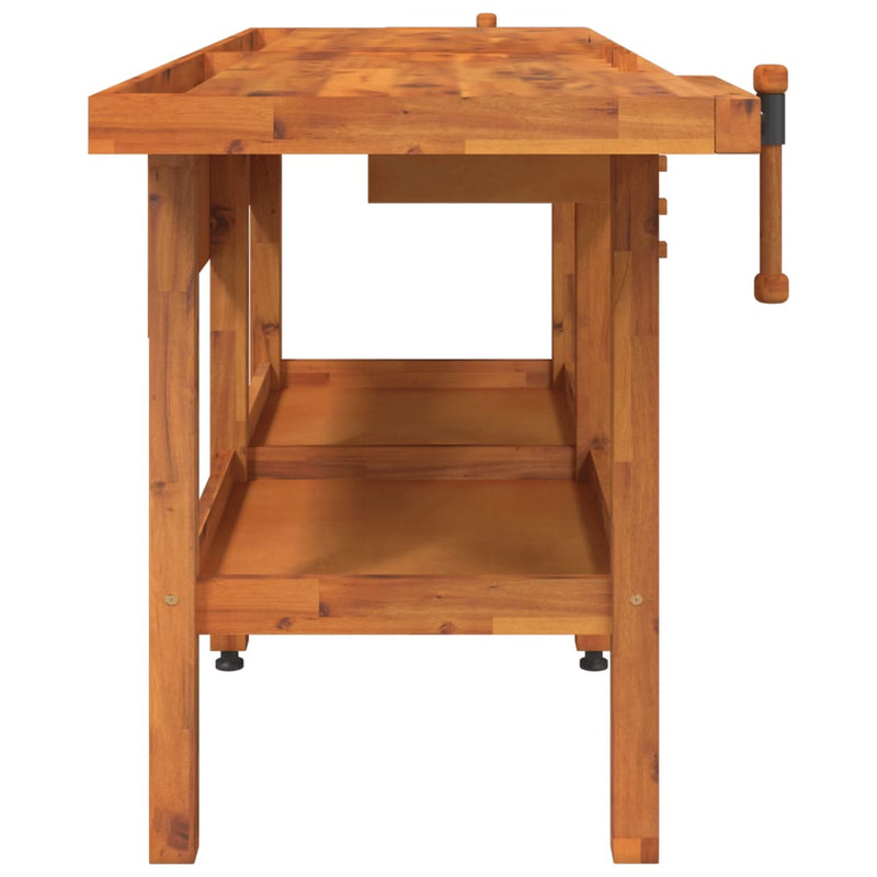 vidaXL Workbench with Drawers and Vices 192x62x83 cm Solid Wood Acacia