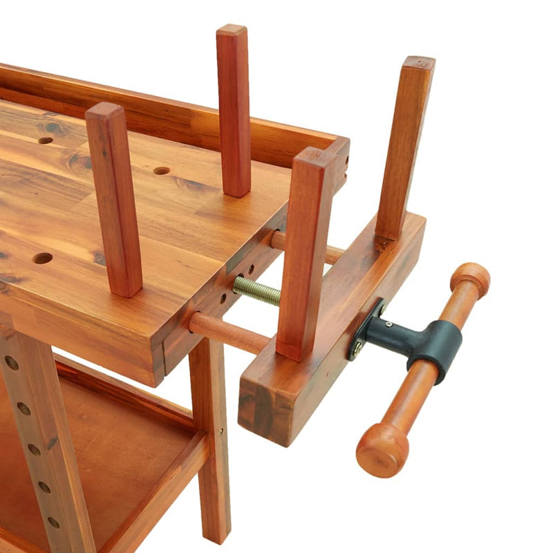 vidaXL Workbench with Drawers and Vices 192x62x83 cm Solid Wood Acacia