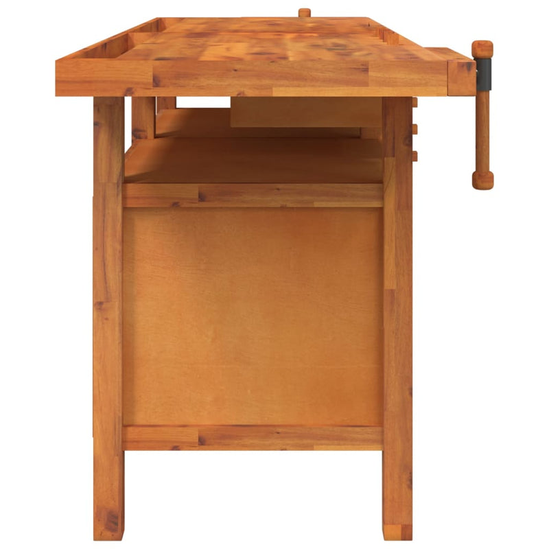 vidaXL Workbench with Drawers and Vices 192x62x83 cm Solid Wood Acacia