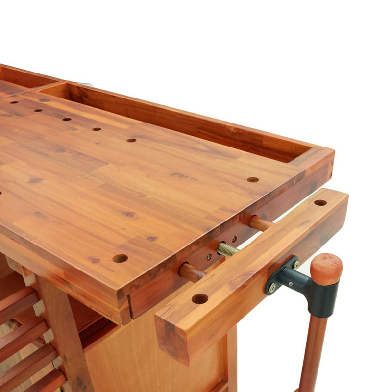 vidaXL Workbench with Drawers and Vices 192x62x83 cm Solid Wood Acacia