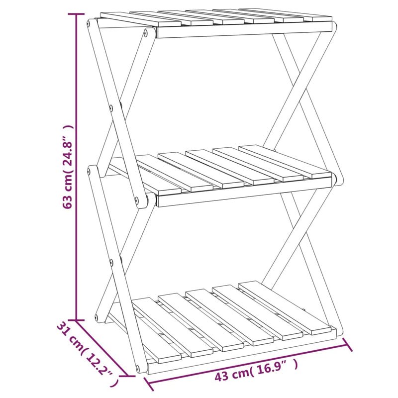 vidaXL 3-Tier Folding Shelf Brown 43x31x63 cm Solid Wood Acacia