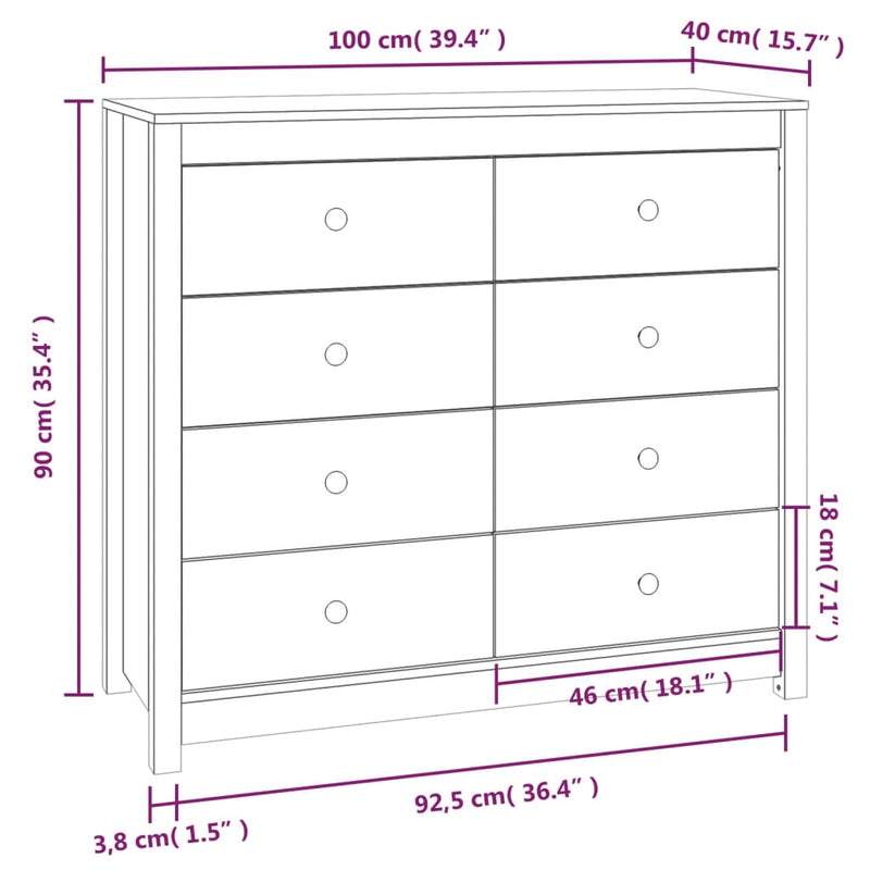 Side Cabinet 100x40x90 cm Solid Wood Pine