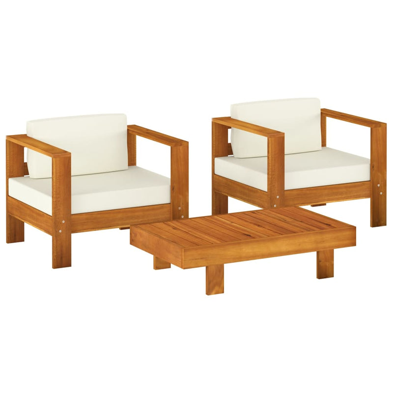 vidaXL 3 Piece Garden Lounge Set with Cream White Cushions Solid Wood