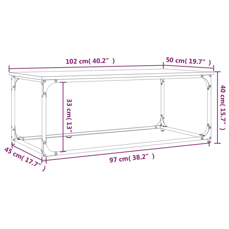 vidaXL Coffee Table Black 102x50x40 cm Engineered Wood and Iron