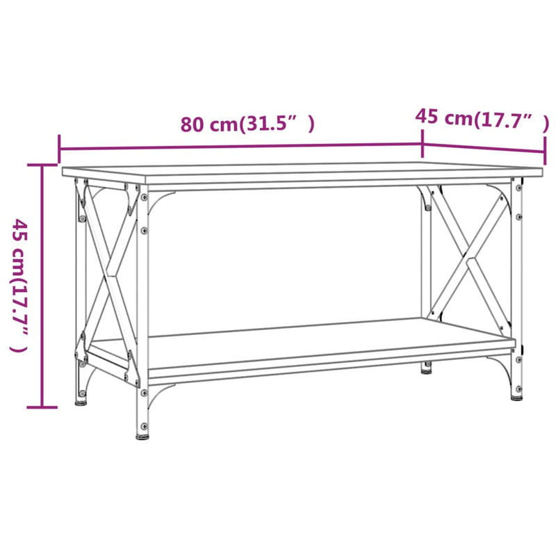 vidaXL Coffee Table Grey Sonoma 80x45x45 cm Engineered Wood and Iron